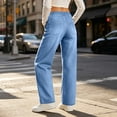 thumbnail image 5 of Vynhevius Women's Denim Jeans Solid Straight Leg Multi Pockets Elastic Waist Long Trousers, 5 of 7