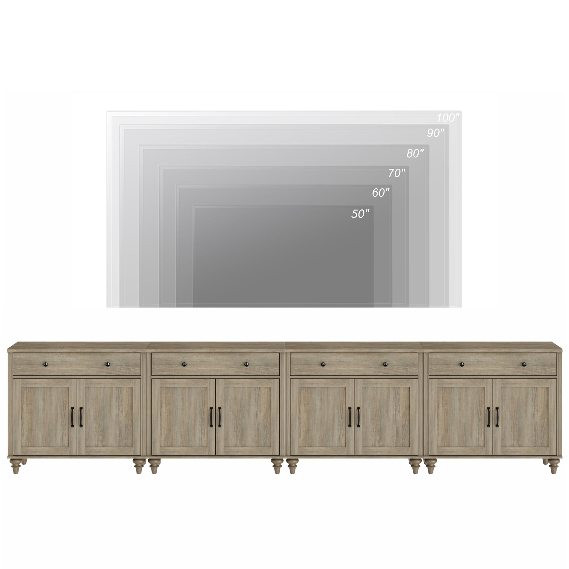 Mid-Century Morden Style TV Stand for 100 inch TV, Wooden Universal Entertainment Center with Storage Cabinets for Living Room or Bedroom, Wash Gray