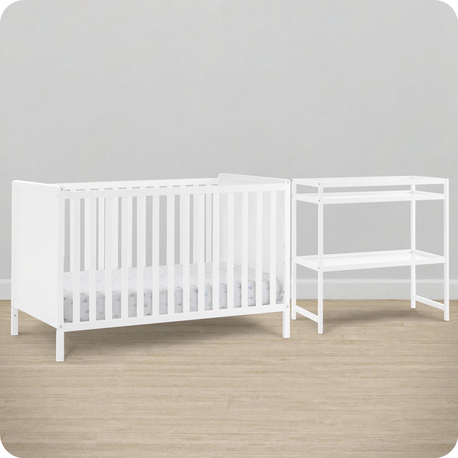 Delta Childern Ruby Ensemble de 2 pièces pour berceau convertible 6 en 1 et table à langer – Certifié Greenguard Gold, Bianca White