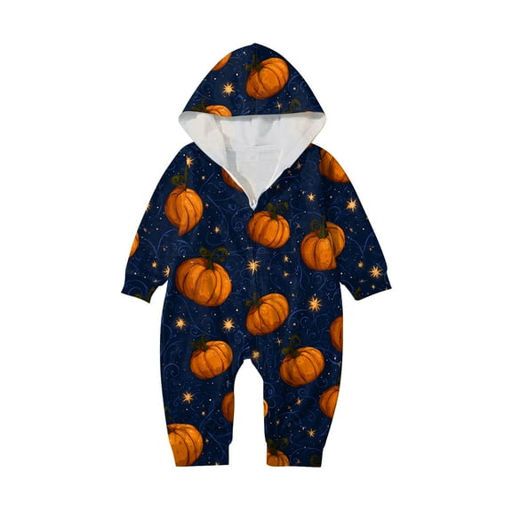 Abcomgle Matching Family Halloween Pajamas Spooky Pumpkin Print Romper Hooded Jumpsuit Onesie Lounge Sets Long Sleeve Onesie Jammies Sleepwear for Xmas Holiday Party