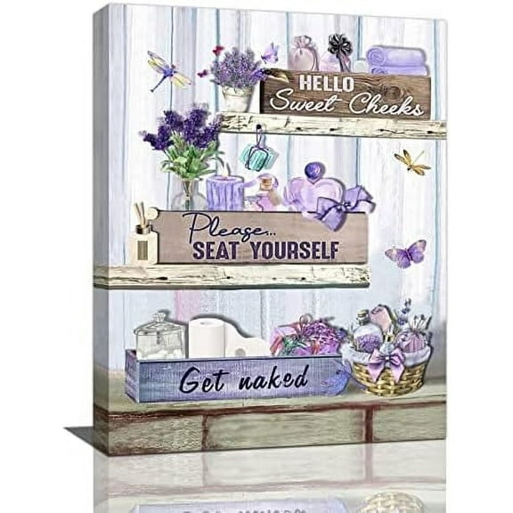 Lavender Bathroom Wall Art Purple Bathroom Pictures for Wall Rustic Farmhouse Dragonfly Butterfly Canvas Painting Country Bathroom Framed Artwork for Bathroom Laundry Decor 12"x16"