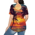 thumbnail image 4 of Ayolanni Pleated Womens T Shirts Scoop Neck Short Sleeve Casual Tropical Print Blouse Fitted Beach Shirts Dressy Tops for Women Orange M, 4 of 6