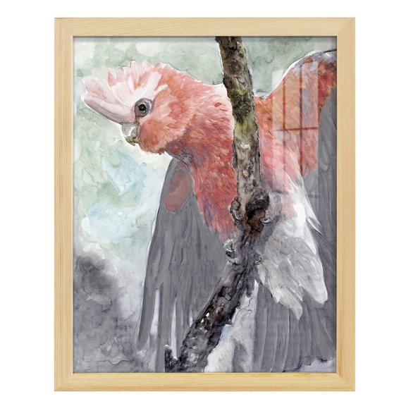 Tropic Parrot II - Framed Print w/glass - Natural Wood
