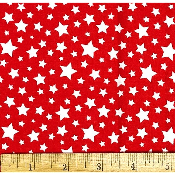 1 Fat Quarter - White Stars on Red Patriotic Cotton Fabric - 21" X 18"