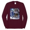 thumbnail image 2 of Wolves and the Moon in the Winter Night | Mens Animal Lover Long Sleeve T-Shirt, Maroon, Large, 2 of 3