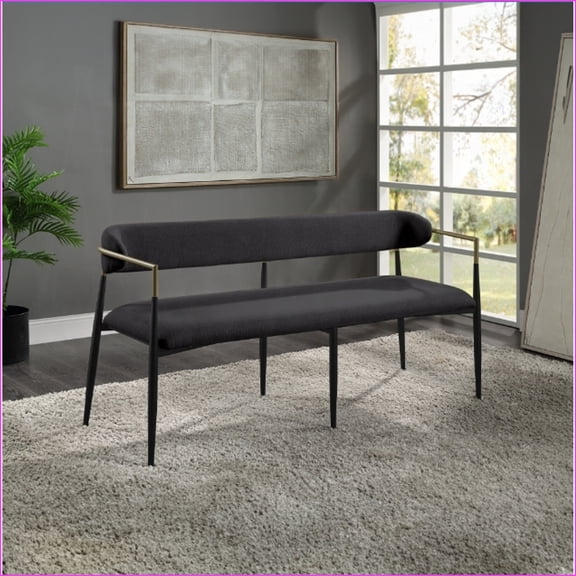 Bench, Industrial-Inspired Black Chenille Wood & Metal Frame, Padded Seat for Entryway/Living/Dining | Black | Chenille