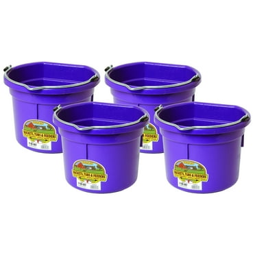 Little Giant 2 Gallon All Purpose Flat Back Plastic Bucket, Purple, (4 Pk)