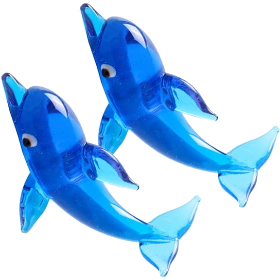 COSMOBETTY Glass Dolphin Adornment Crystal Glass Blue 2Pcs Home Decor