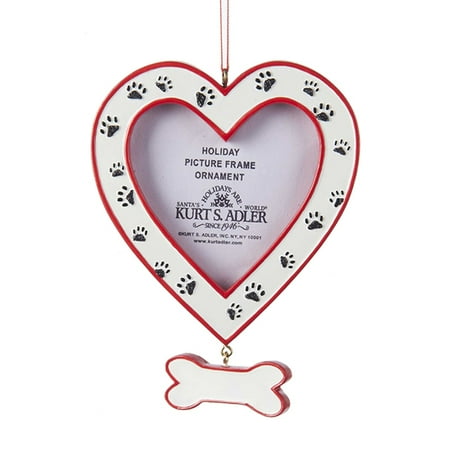 - Kurt Adler Dog Heart Picture Frame - Bone Dangle and Paw Prints Ornament