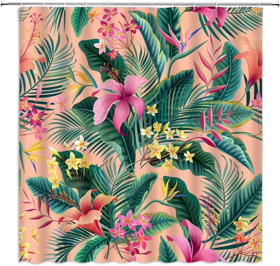 JOOCAR 72x72 inch Tropical Floral Plant Shower Curtain Palm Leaves