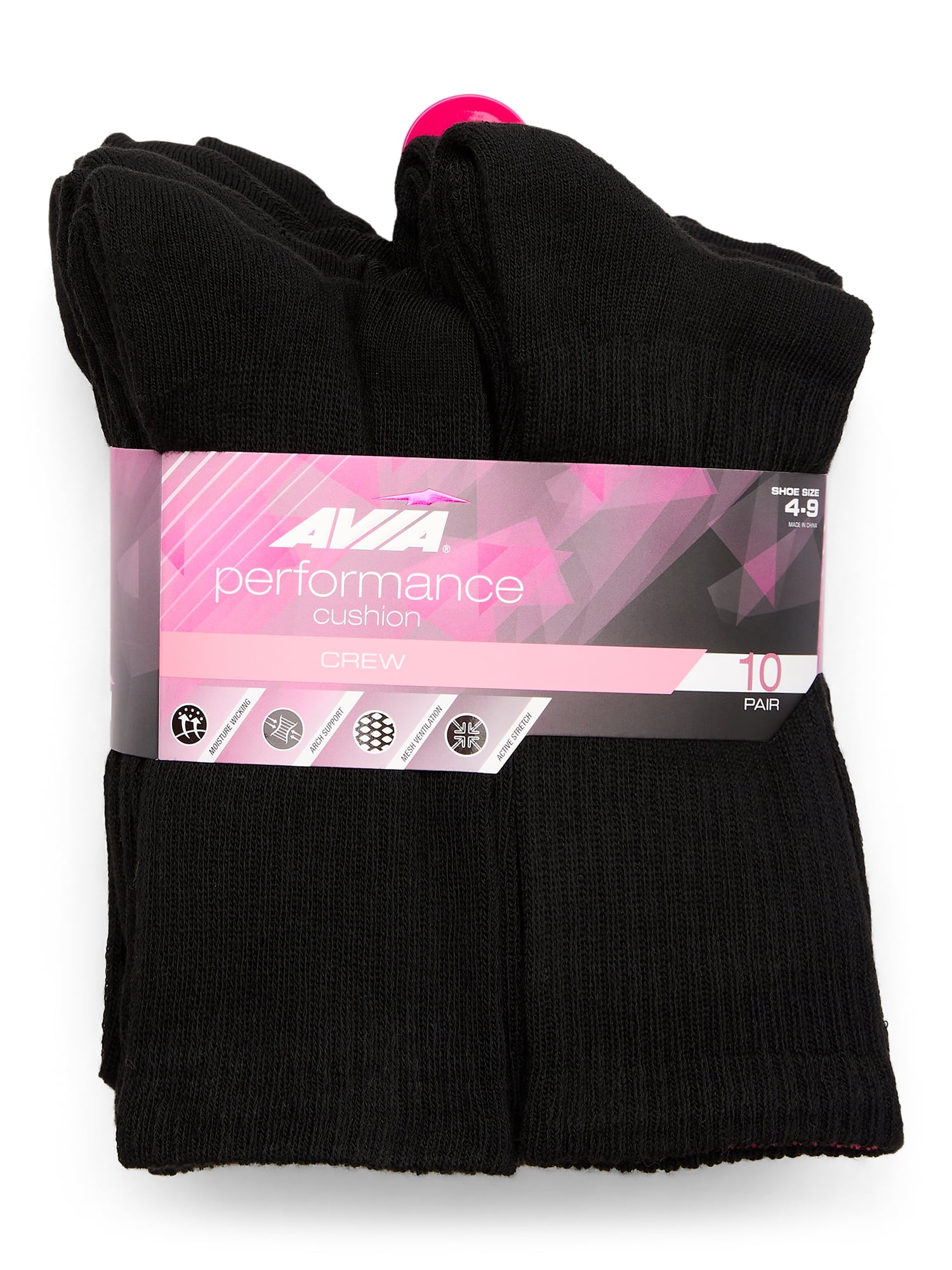 Avia Women's Performance Cushion Crew Socks, 10-pack
