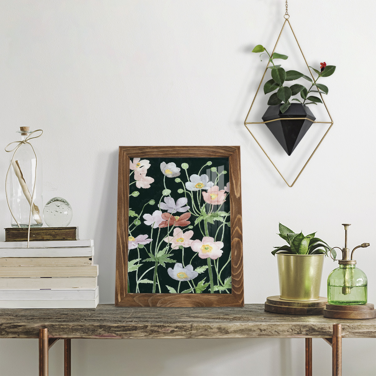 Anemone Dance II -Framed Print w/glass-Walnut