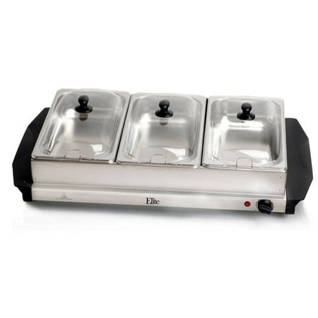 Elite Platinum EWM-6171 3-Tray Buffet Server with Slot Lids, Stainless Steel