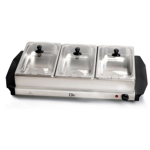 Elite Platinum EWM-6171 3-Tray Buffet Server with Slot Lids, Stainless Steel - Walmart.com - Walmart.com