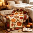 thumbnail image 6 of Vintage Patchwork Border Pumpkin Maple Leaf Flannel Throw Blanket, Quilt Style Fall Harvest Blanket, Soft Polyester Decorative Blanket for Sofa, Bed, Autumn Thanksgiving Farmhouse Home Decor, 6 of 6