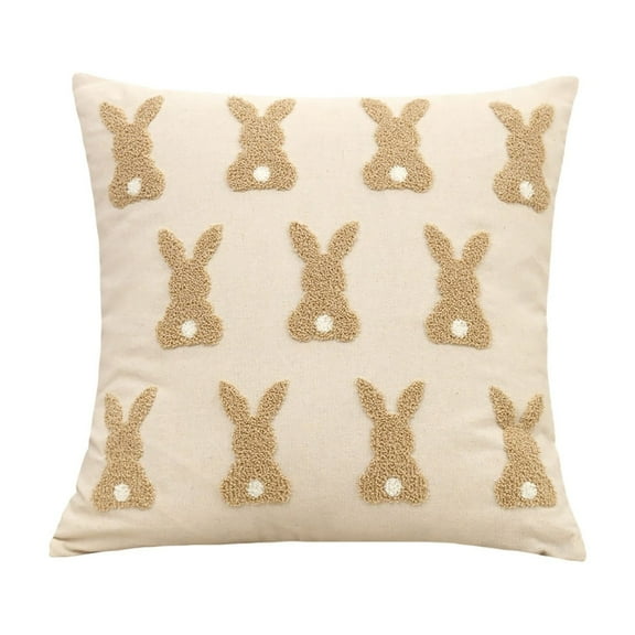 MXTPOV Easter Pillow Covers 18x18, Cute Embroidered Rabbits Pillow Covers for Couch Sofa, Easter Decorations, Decorative Throw Pillow Covers for Home Decor