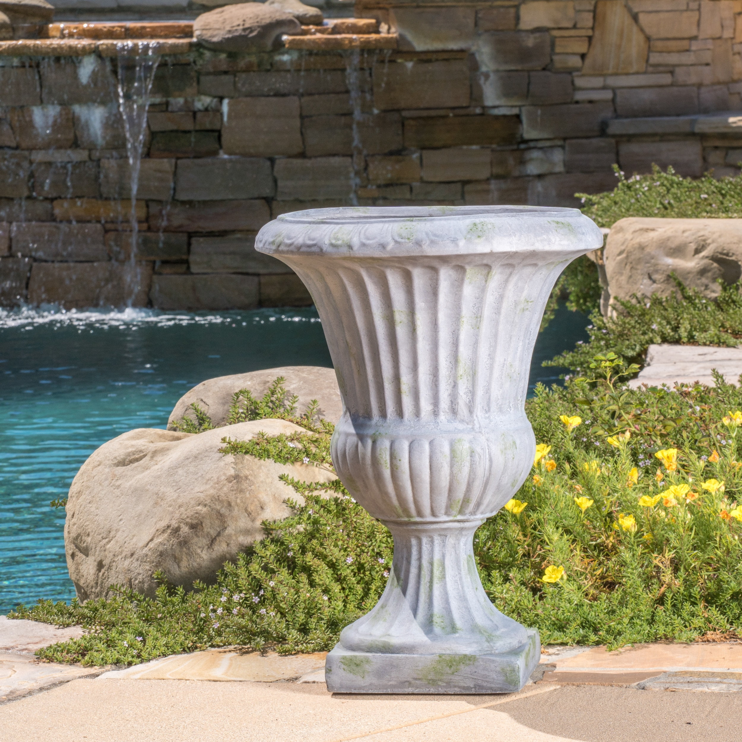 Grant 22.5" White with Green Moss Urn Planter by GDF Studio