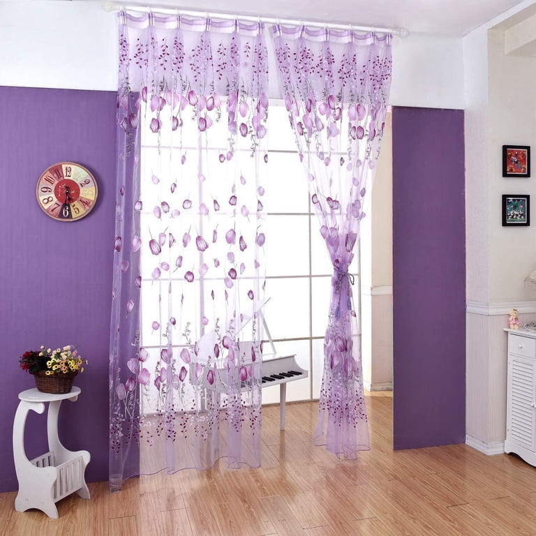Melodieux Light Purple Chiffon Sheer Curtains - 2 Panels, 52x96 Inches, Rod Pocket, Light Filtering