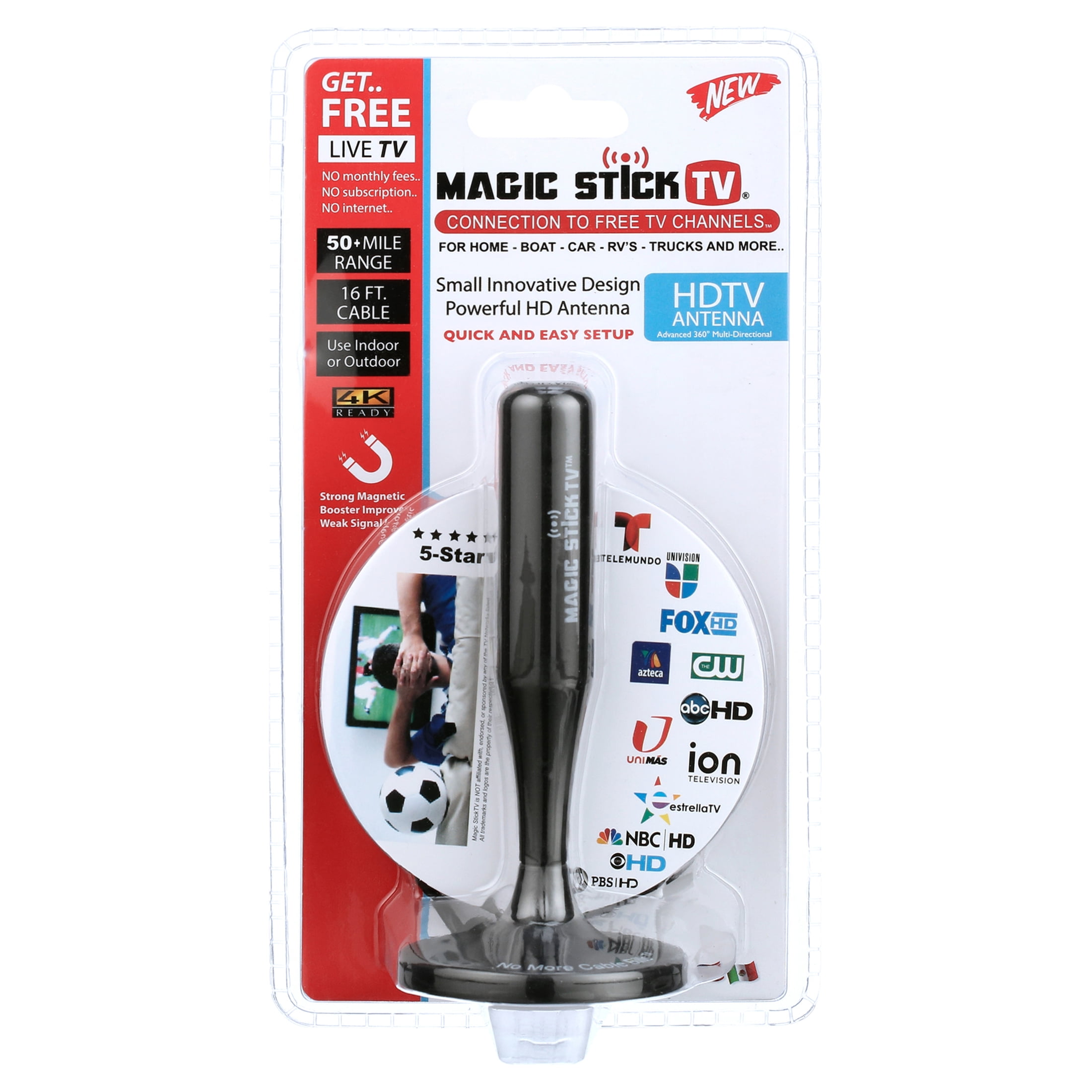 (2 pack) TV Direct Magic Stick Indoor TV Antenna – 4K-Ready Indoor Antenna with 16 ft Cable, 50+ Mile Range for Free HD Channels