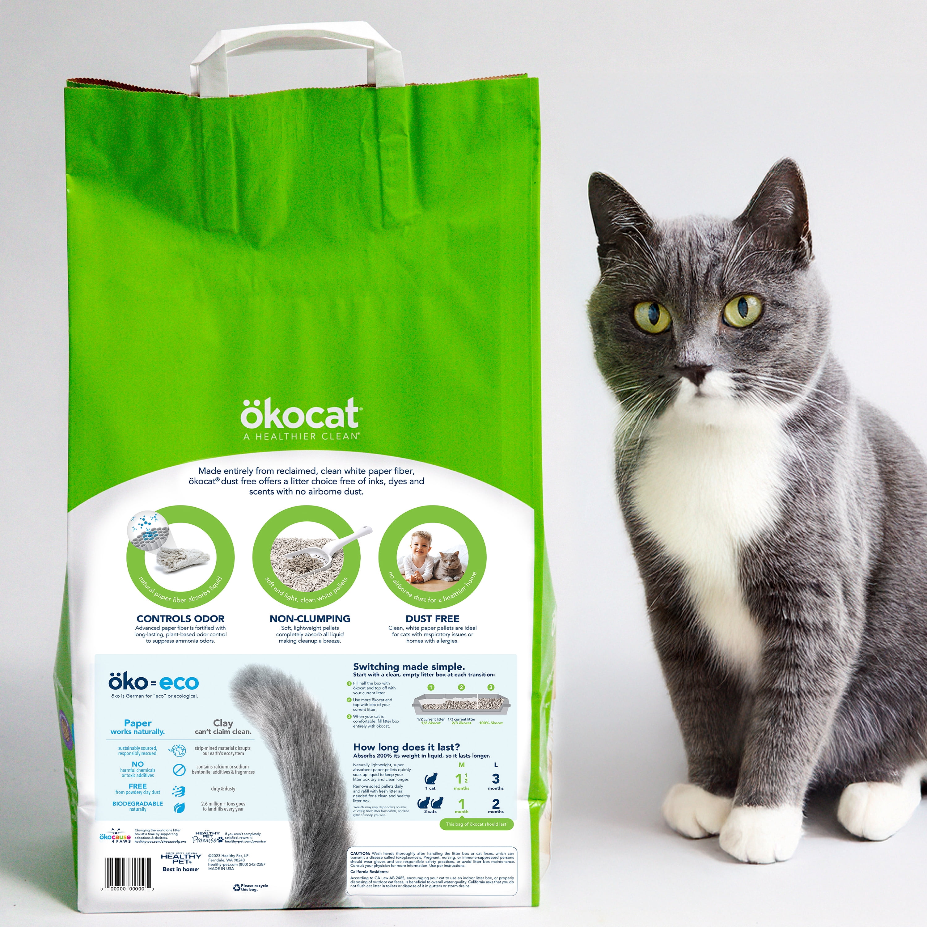 okocat Dust Free Cat Litter, Non-clumping Paper Pellet, Unscented, 8.0 lbs