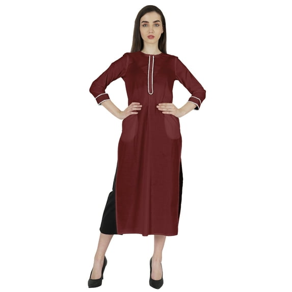 Phagun Casual Wear LongKurtiFor Women's 3/4Sleeves Designer Neck Ethnic Wear Kurta