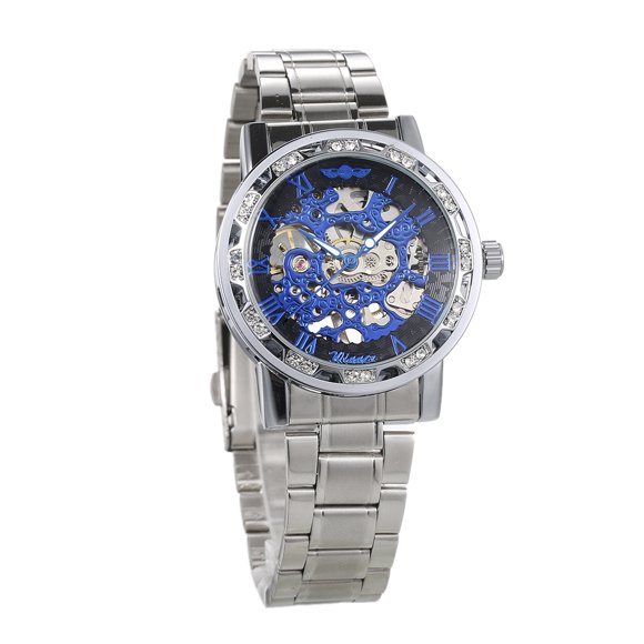 WINNER Winner S1089-2 Retro Men's Mechanical Watch with Blue Dial, Stainless Steel Band, Waterproof, Luxury Design, 40mm Case, 20mm Band Width