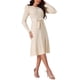 thumbnail image 2 of Vestidos de suéter de manga larga con volantes para mujer INSPIRE CHIC, cuello redondo, cintura con lazo, corte A, estilo casual, tejido de punto acanalado, vestido midi 2XL Albaricoque, 2 of 5