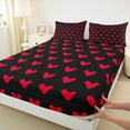 thumbnail image 3 of Manfei Kawaii Loves Pattern Twin Sheet Sets,Cute Heart Print Twin Fitted Sheet,Red Black Flat Sheet For Princess,Ultra Soft Home Decor,3 Pieces, 3 of 7