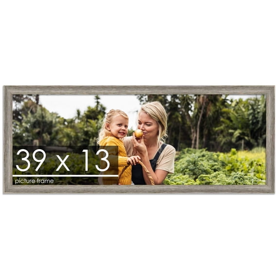 39x13 or Puzzle Distressed/Aged Contrast Grey Complete Wood Panoramic Frame with UV Acrylic, Backing, & Hardware