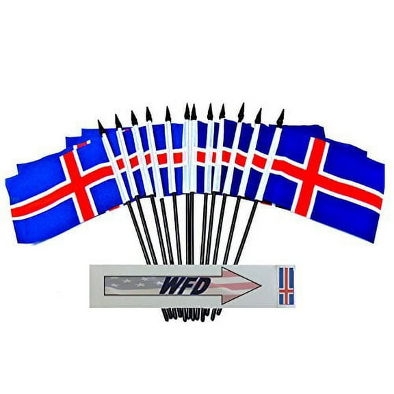 Pack of 12 4"x6" Iceland Polyester Miniature Desk & Little Table Flags, 1 Dozen 4"x 6" Icelandic Small Mini Hand Waving Stick Flags (Flags Only)