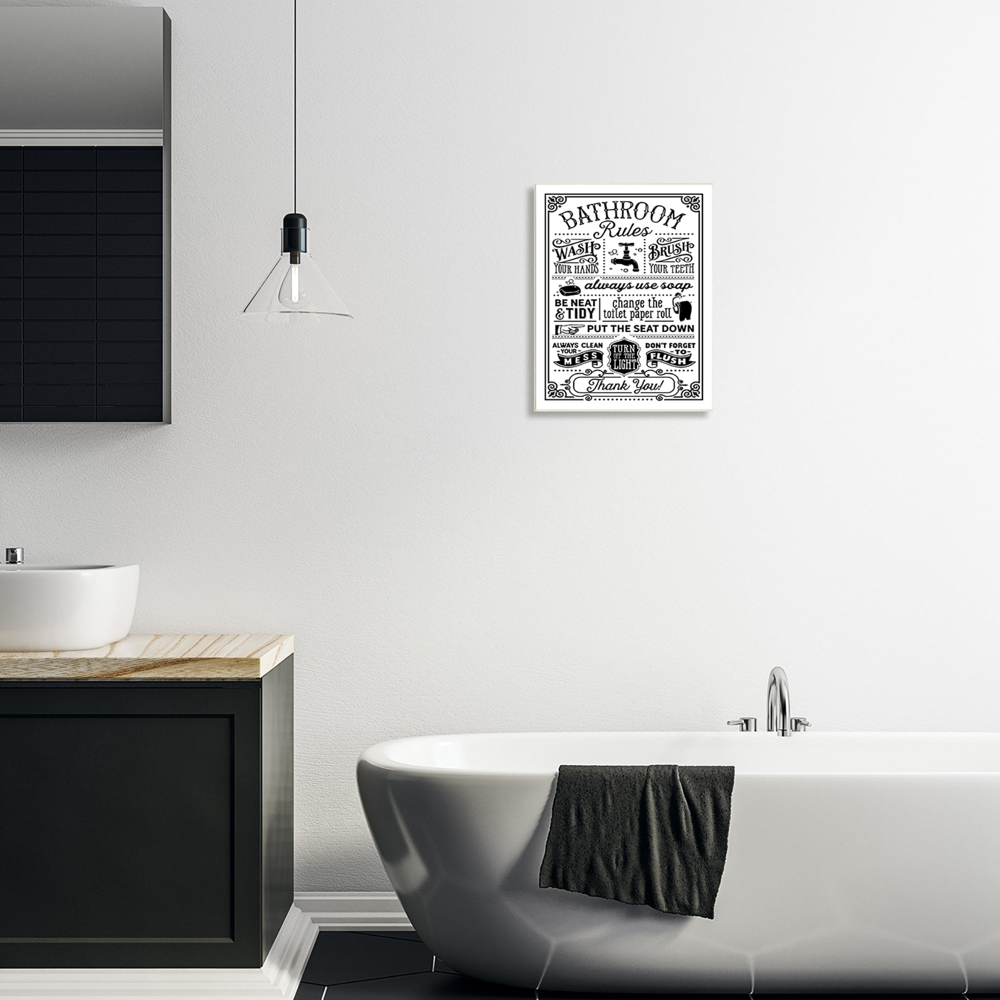 Stupell Industries Vintage Style Bathroom Rules Diagram List Border Graphic Art Unframed Art Print Wall Art, Design by Lettered and Lined