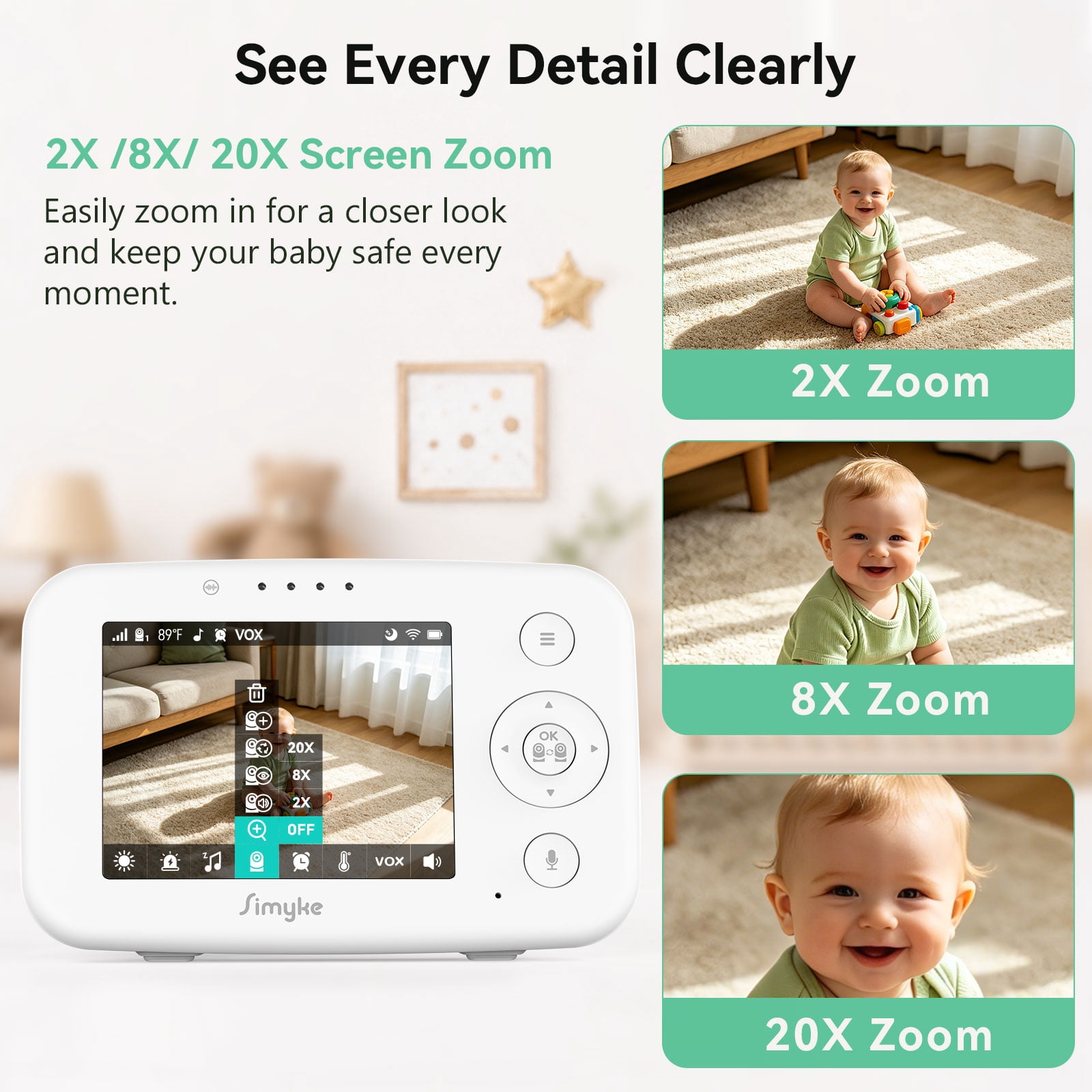 1080P WiFi Smart Video Baby Monitor,3.5" LCD & App Viewing,2-Way Audio,Night Vision,VOX,5 Lullabies,1500ft Range, Home Use,AI Baby Growth Album