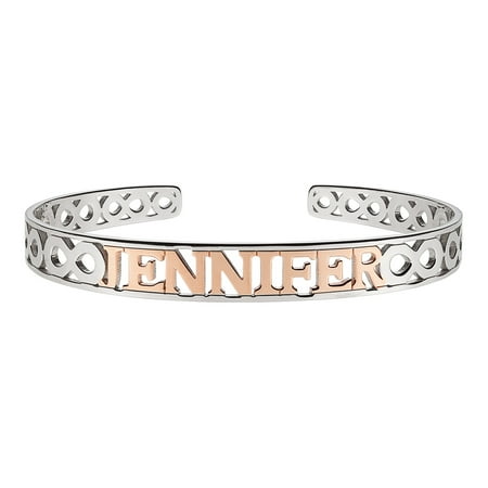 - Personalized Women's Sterling Silver Two-tone Gold or Rose Gold Name Bangle