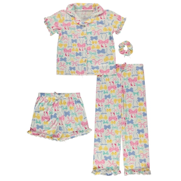 Princess Rose Girls' 4-Piece Bows Pajamas Set Color: multi Size: 4