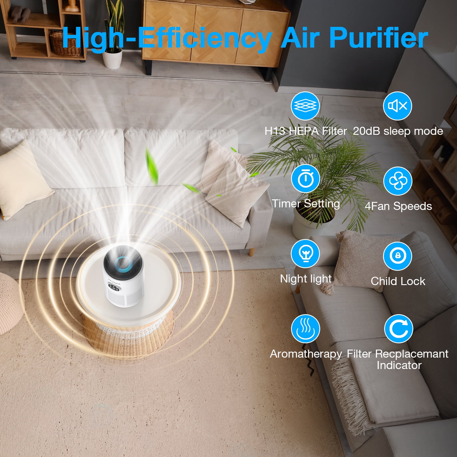 VAVSEA Air Purifier for Home Large Room up to 1350 sq.ft, HEPA Air Filter for Allergies and Asthma with 20dB Sleep Mode, Air Cleaner for Dust, Pollen, Wildfire, Smoke