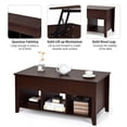 thumbnail image 4 of Topbuy Lift Top Coffee Table with Lower Shelf and Hidden Storage Indoor Furniture Brown, 4 of 7