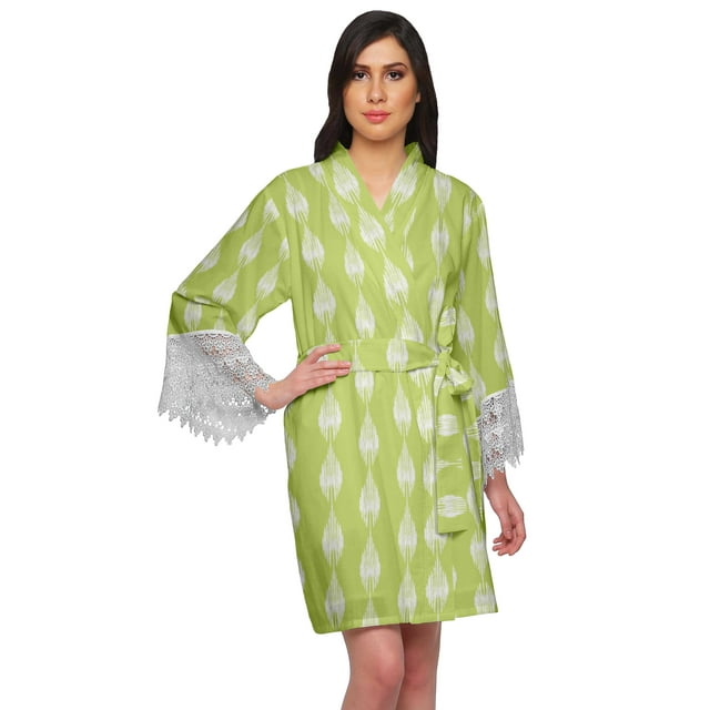 Moomaya Robes Courtes Imprimées pour Femmes Robes en Coton pour Femmes avec Bordure en Dentelle