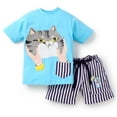 thumbnail image 4 of Knit N Knot Boys' Cat Printed Cotton T-shirt with Shorts | Casual Cotton Combo Set for Kids | Sky Blue | 1 set, 4 of 8