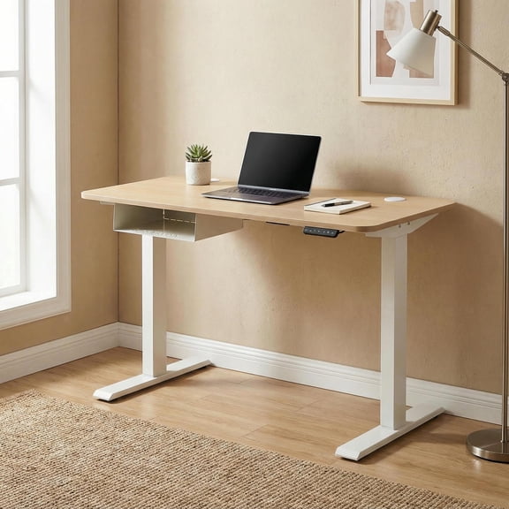 Topcobe 48" Electric Standing Adjustable Desk with Control Panel and USB Port, Desks for Bedrooms, Ideal for Working and Studying, Beige