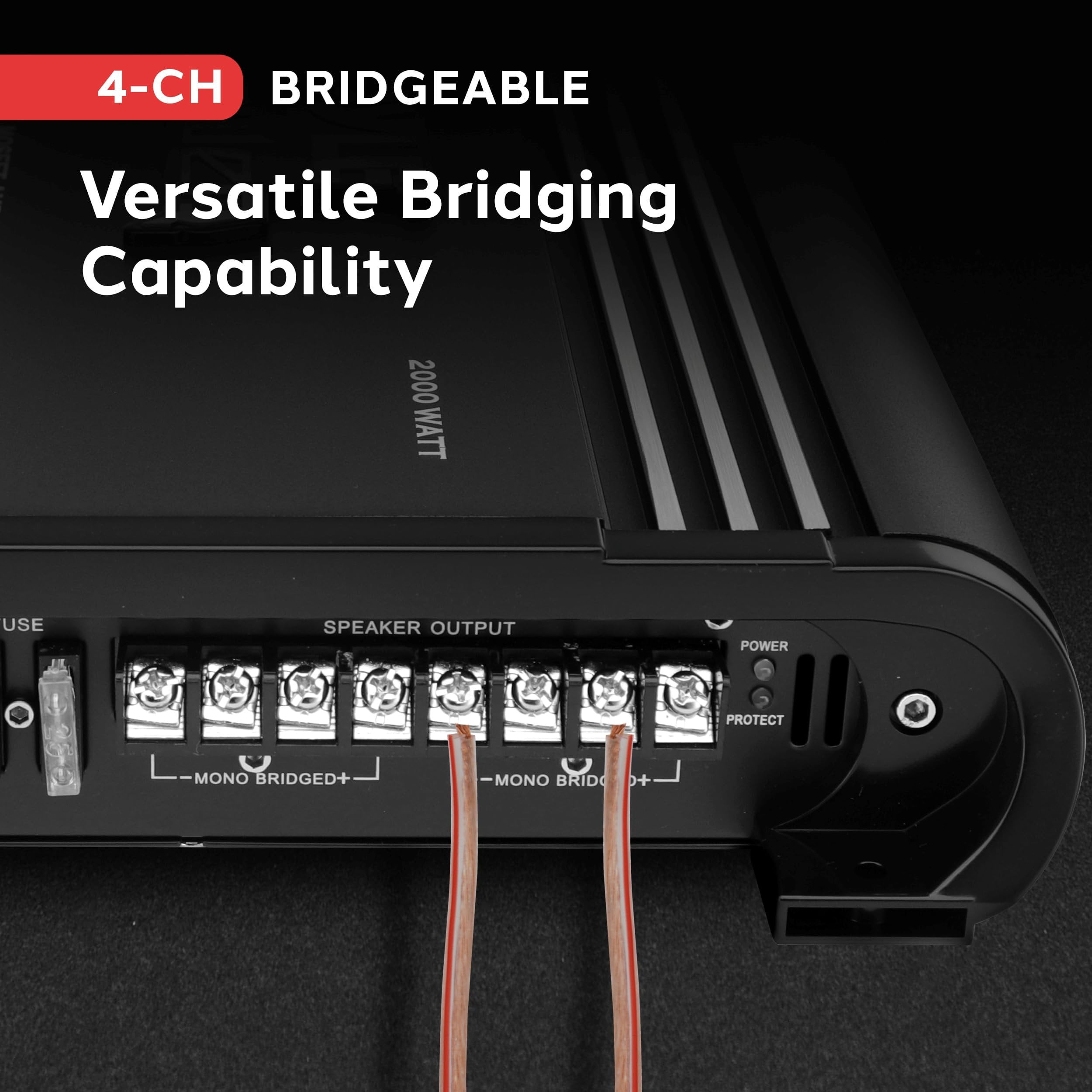 PYLE 4 Channel Car Stereo Amplifier - 2000W High Power 4-Channel Bridgeable Audio Sound Auto Small Speaker Amp Box w/ MOSFET, Crossover, Bass Boost Control, Silver Plated RCA Input Output - PLA4278