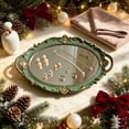 thumbnail image 6 of Cififendec Christmas Vintage Decorative Mirror Tray, Ornate Embossed Premium Mirror Dish for Xmas Vanity Table Accent Styling, 15.35"×9.65", Green, 6 of 6