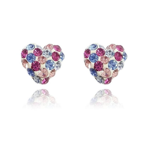 AVORA 10K Yellow Gold 8mm Multi-colored Heart Crystal Stud Earrings