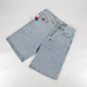 thumbnail image 3 of Pantalones cortos de mezclilla con bolsillos laterales en ángulo estilo retro americano para hombre, pantalones cortos de mezclilla holgados de estilo hip hop de estilo urbano de verano Y2K para mujer, 3 of 5
