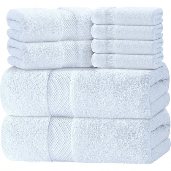 Luxury White Bath Towel Set of 8 Pieces 100 Turkish Cotton 700 GSM Highly Absorbent Towels for Bathroom 2 Bath Towels 2 Hand Towels 4 Washcloths