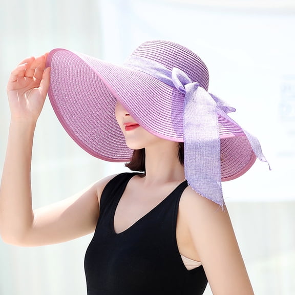 SikaFu Summer Sunscreen Ladies On The Beach Hat Seaside Large Edge Of Anti -Ultraviolet Folding Straw Hat Vacations
