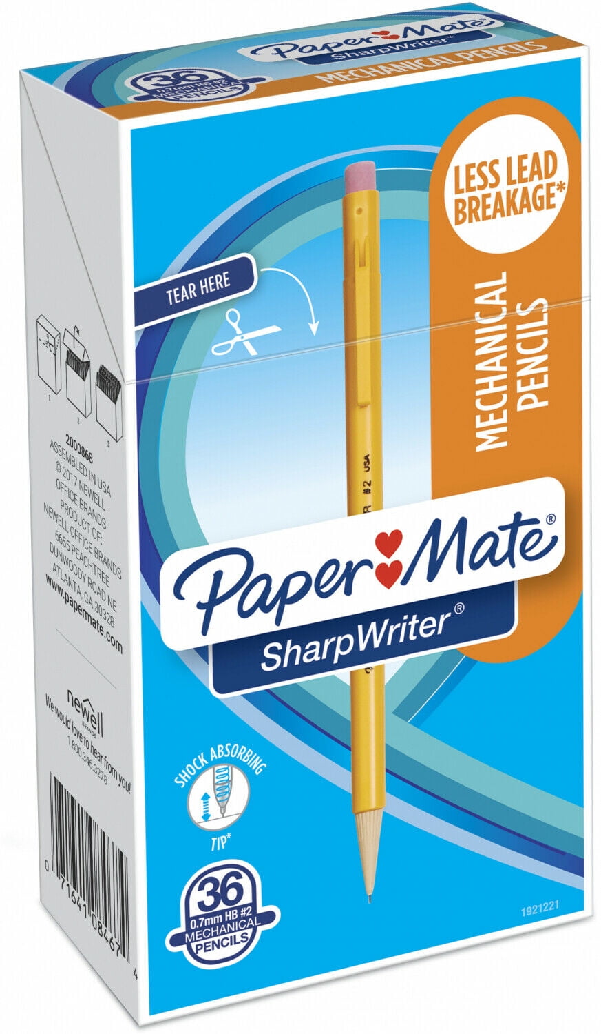 Paper Mate SharpWriter Mechanical Pencils, 0.7mm, HB 2, Yellow, 36