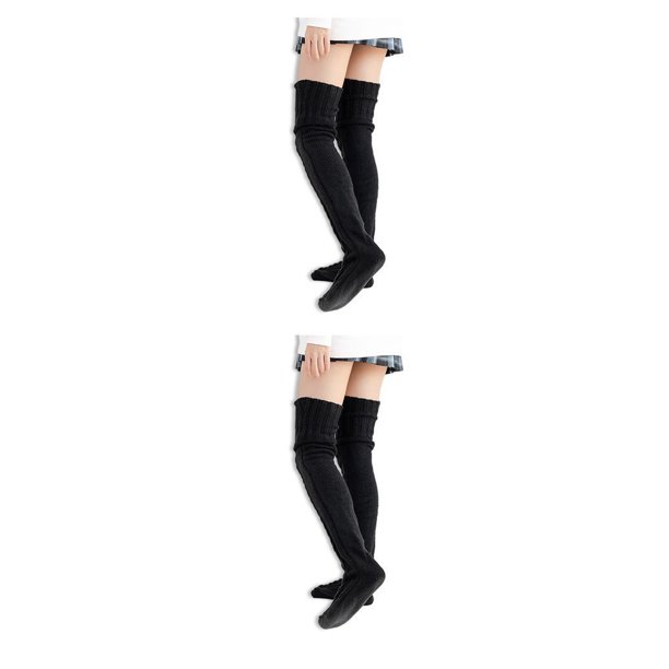 Jumpingount 1 par de medias High Boot elásticas gruesas para mujer, calentadores de piernas, accesorios de ropa, bonitos disfraces de Navidad y Negro 2Conjunto
