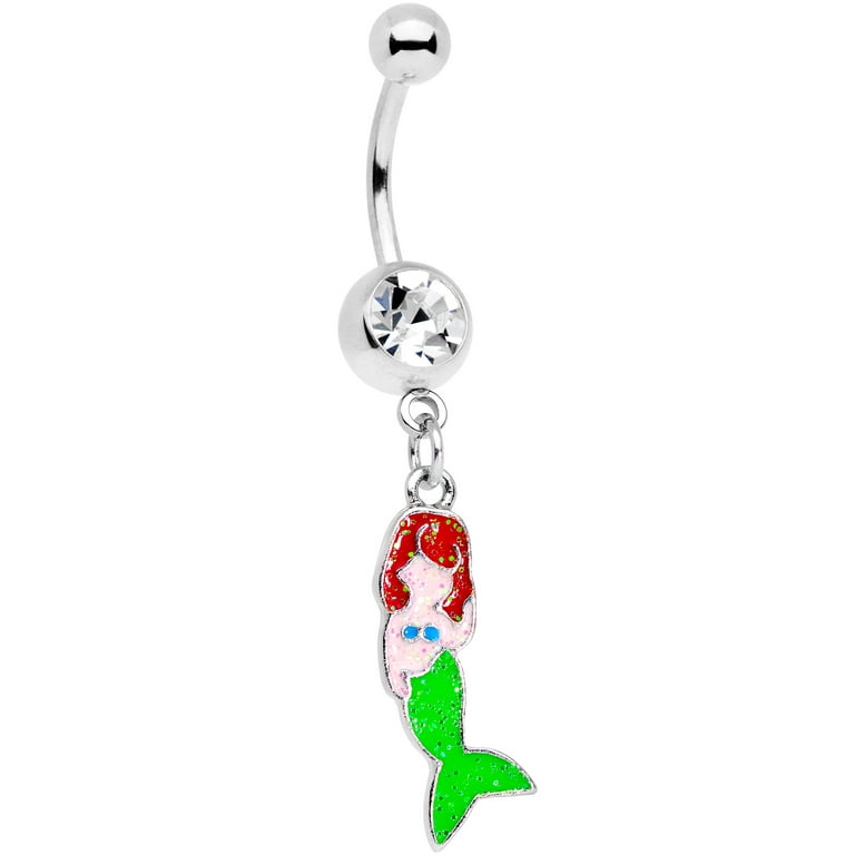 Body Candy 14G 316L Stainless Steel Navel Ring Piercing Green Mermaid Dangle Belly Button Ring 11mm Walmart