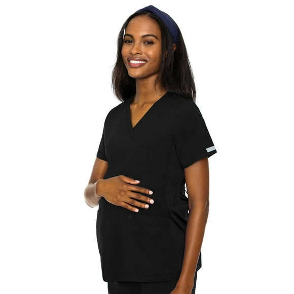 Med Couture Women's Maternity V-Neck Scrub Top, Black, Medium