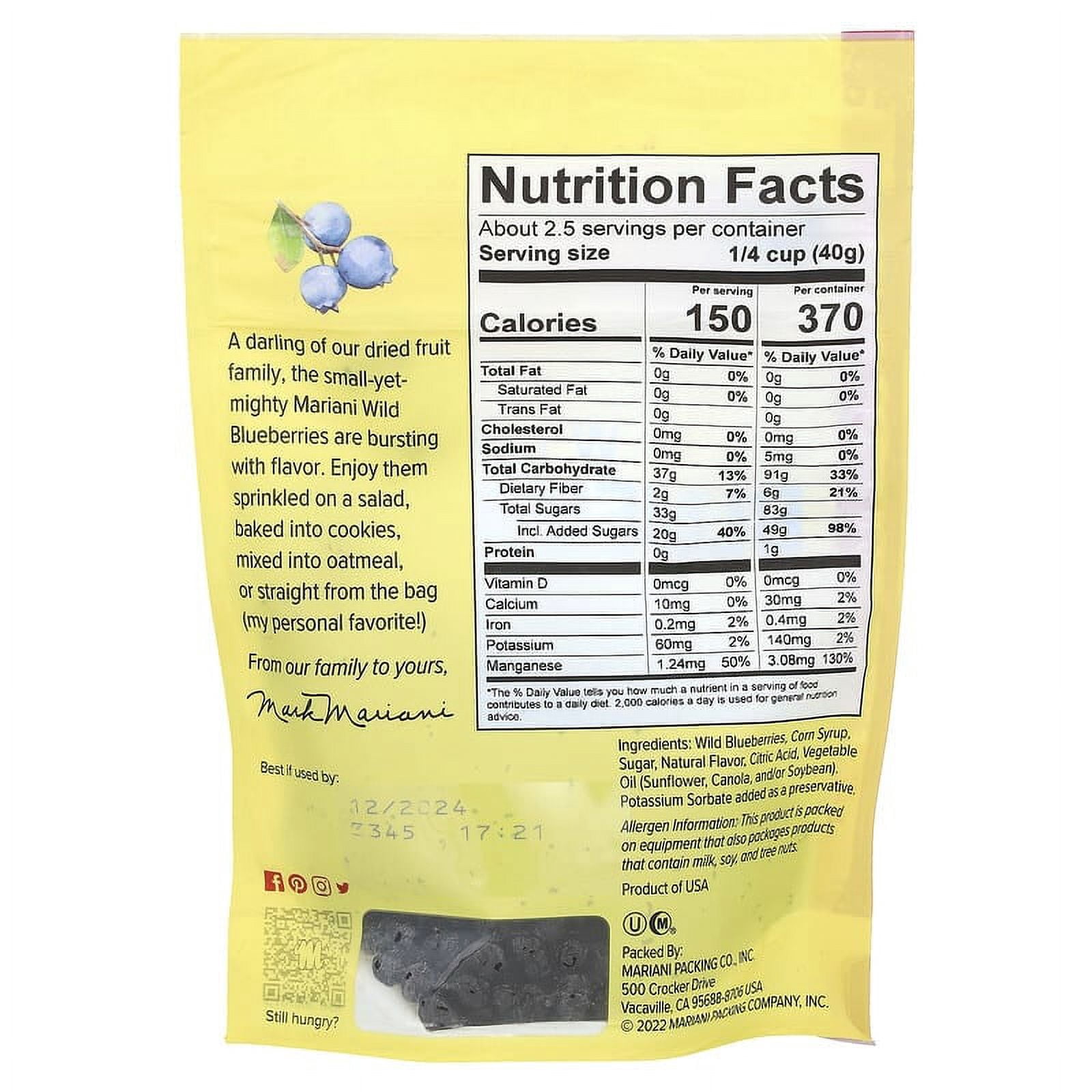 Mariani Dried Fruit, Premium Wild Blueberries, 3.5 oz Pack of 2